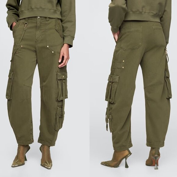 Gap × Cult Gaia Cargo Barrel Pants in Olive Green 2 NWT - Picture 3 of 7